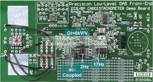 精密型低電平ECG 心率計電路板的正面圖