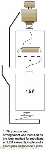 增壓電路在有兩節電池的手電筒中將代替的一節電池，LED裝置則代替白熾燈