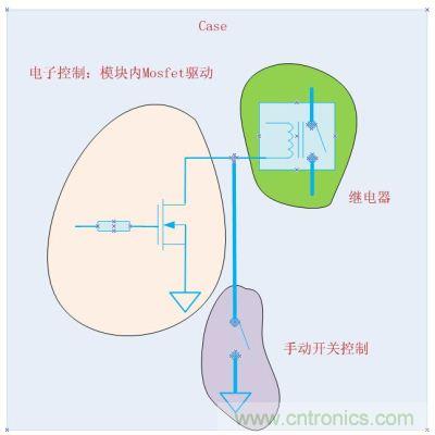 一個Mosfet管和手動開關一起驅動繼電器的例子