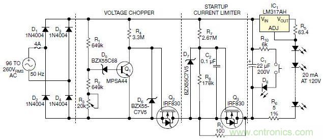 圖3：本電路通過嚴格控制開關的閥值，只提供剛剛足夠的LED電壓，從而提高效率