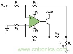 圖1. 改進型Howland電流源驅動接地負載。