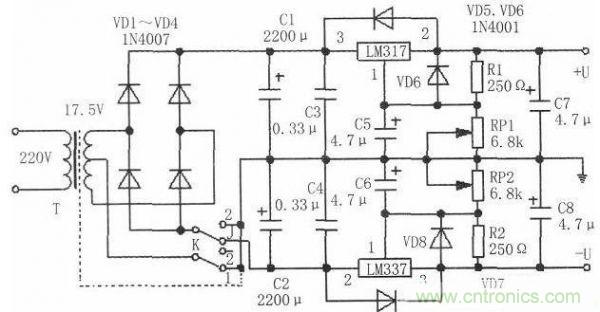 一款簡單的兩用可變直流穩壓電源電路設計