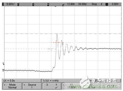 12V輸入降壓型開關穩壓器中的典型開關節點電壓尖峰和振鈴