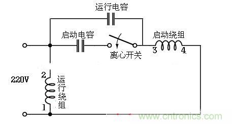  電容啟動運轉型接線電路（雙值電容器）