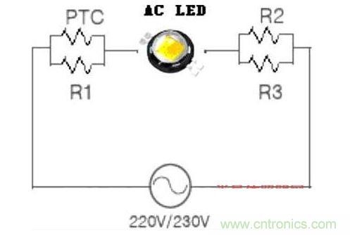 AC-LED必須串聯限流電阻以防燒毀