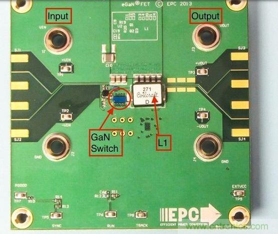 演示板用于顯示GaN的EMI。該GaN組件被圈定，我會(huì)在L1左側(cè)測量切換的波形。