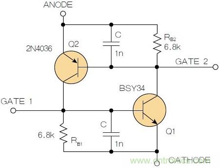 圖2：增加兩個電容值為1nF的SMD陶瓷電容器后，可以在ΔV達到10V的情況下防止導通。