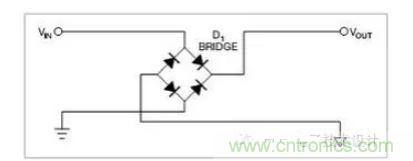 是一個橋式整流器，不論什么極性都可以正常工作，但是有兩個二極管導通，功耗是圖1的兩倍.