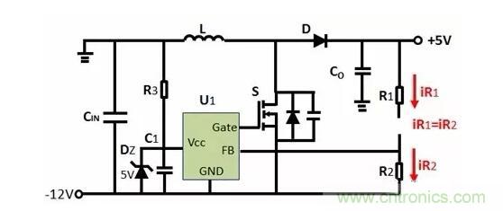 如何實現-12V輸入到+5V輸出?