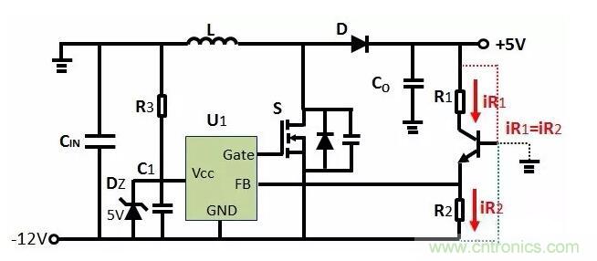 如何實現-12V輸入到+5V輸出?