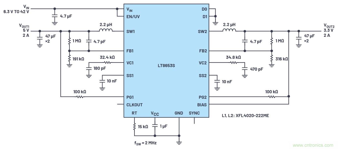 具有6.2 µA靜態(tài)電流的雙通道、42 V、2 A、單片、同步降壓型Silent Switcher 2穩(wěn)壓器