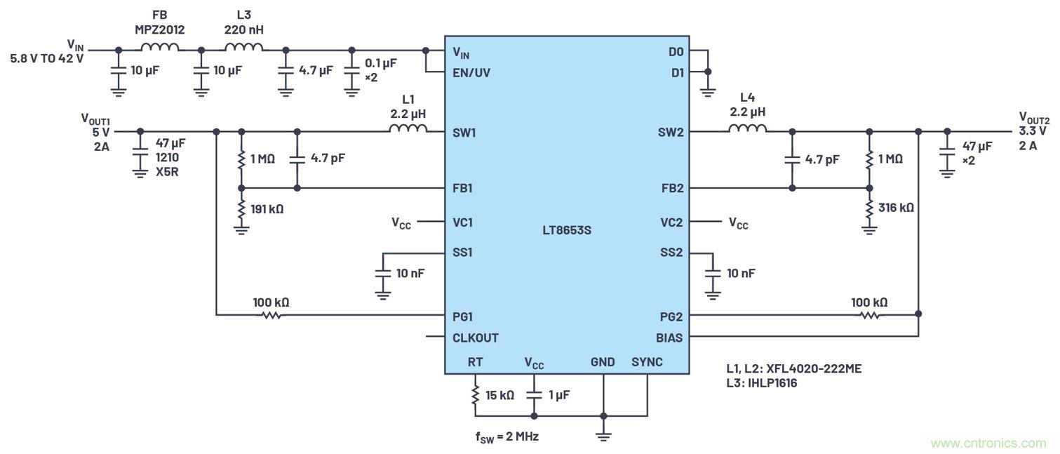 具有6.2 µA靜態(tài)電流的雙通道、42 V、2 A、單片、同步降壓型Silent Switcher 2穩(wěn)壓器