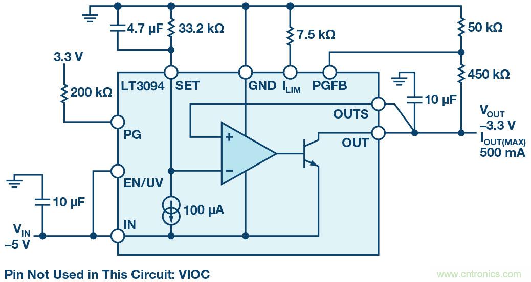 負線性穩壓器在1MHz下具有0.8μV RMS噪聲和74dB電源抑制比