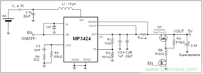 MP3424單節AA電池升壓解決方案