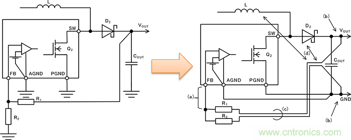 反饋路徑的布線——升壓型DC/DC轉換器的PCB布局