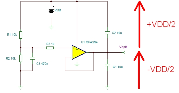 使用運算放大器分割電壓軌以創建虛擬地