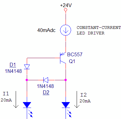 由電流源／鏡子驅動的 LED 燈串