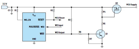 利用低電平有效輸出驅動高端MOSFET輸入開關以實現系統電源循環