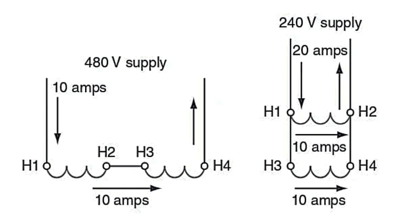 具有雙電壓額定值的變壓器配置